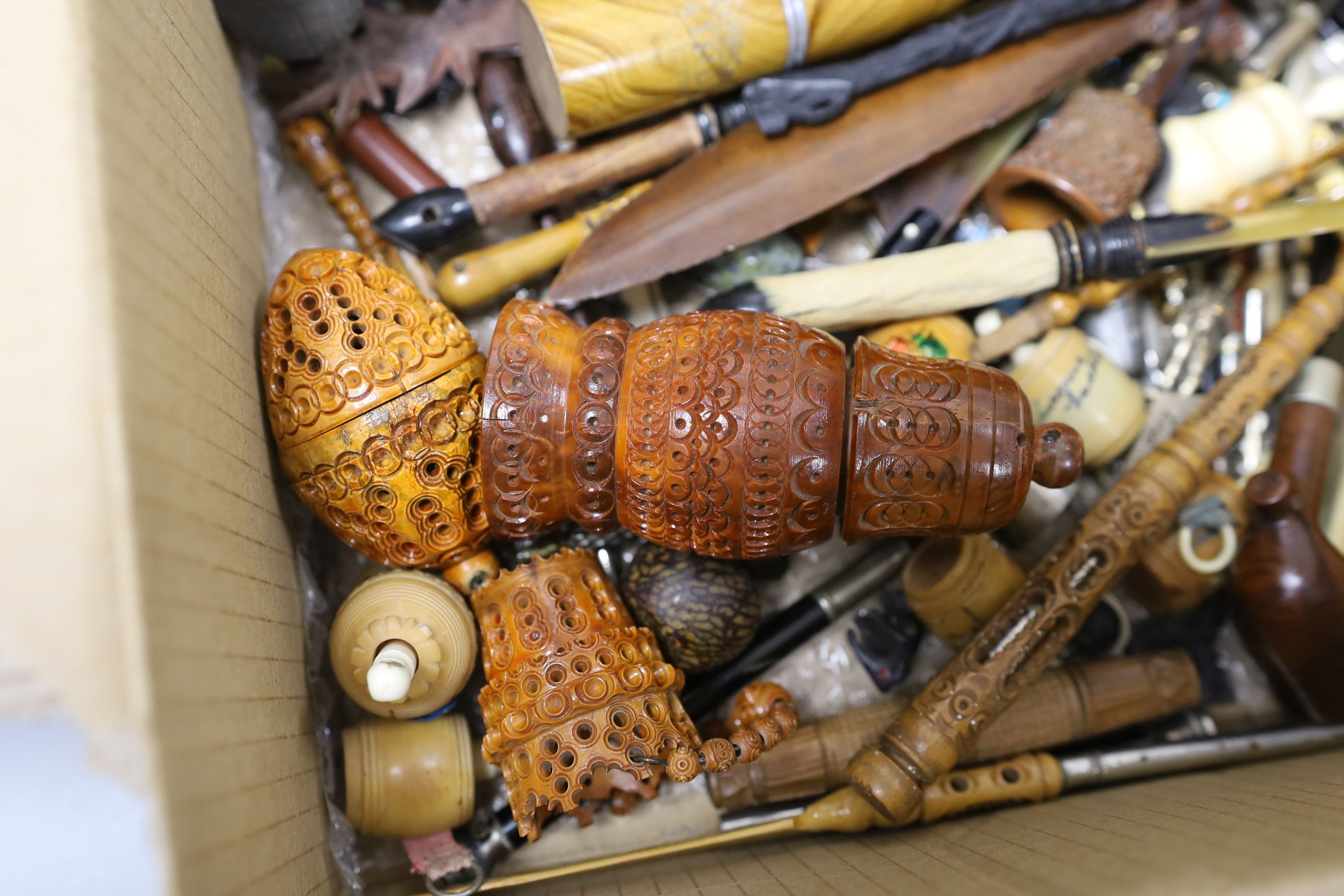 A selection of various Stanhope curios, to include treen items, charms, propelling pencils etc.
